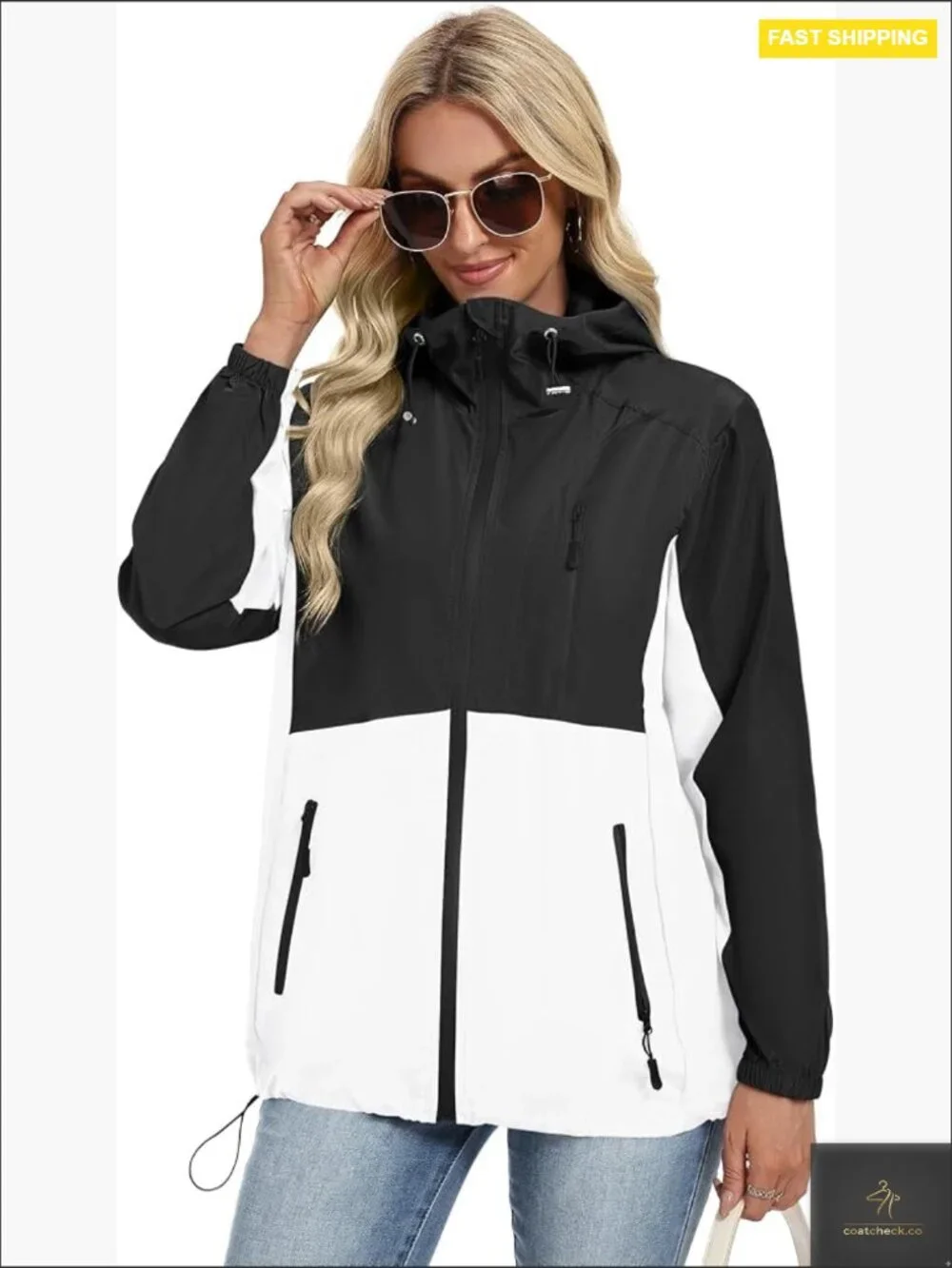 Lightweight Rain Jacket with Hood Packable Windbreaker for Women